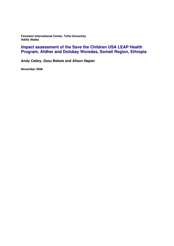 Impact assessment of the Save the Children USA LEAP health program, Afdher and Dolobay Woredas, Somali region, Ethiopia