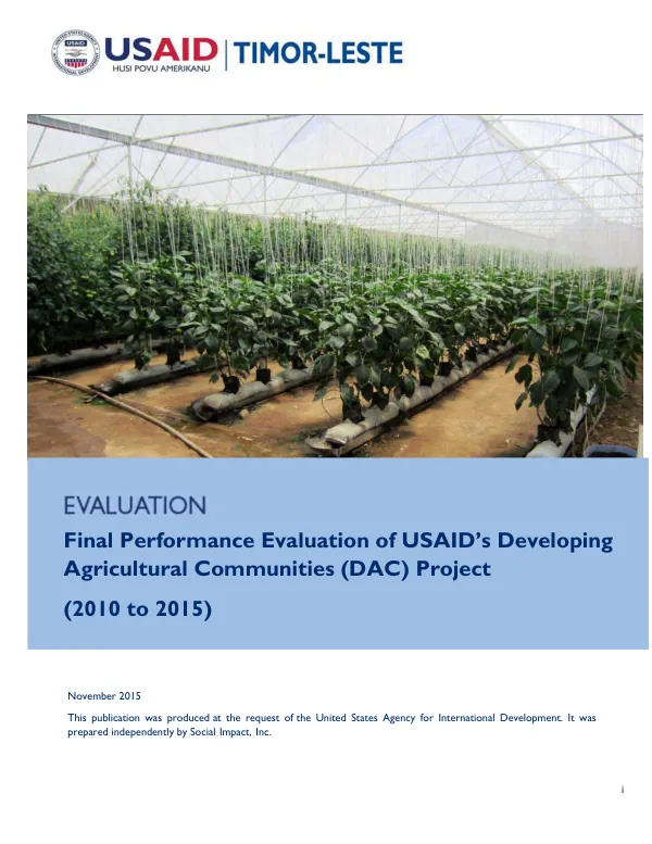 Final performance evaluation of USAID's developing agricultural communities (DAC) project : 2010 to 2015