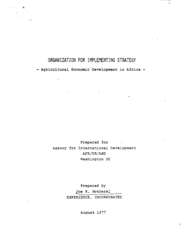 Organization for implementing strategy : agricultural economic development in Africa