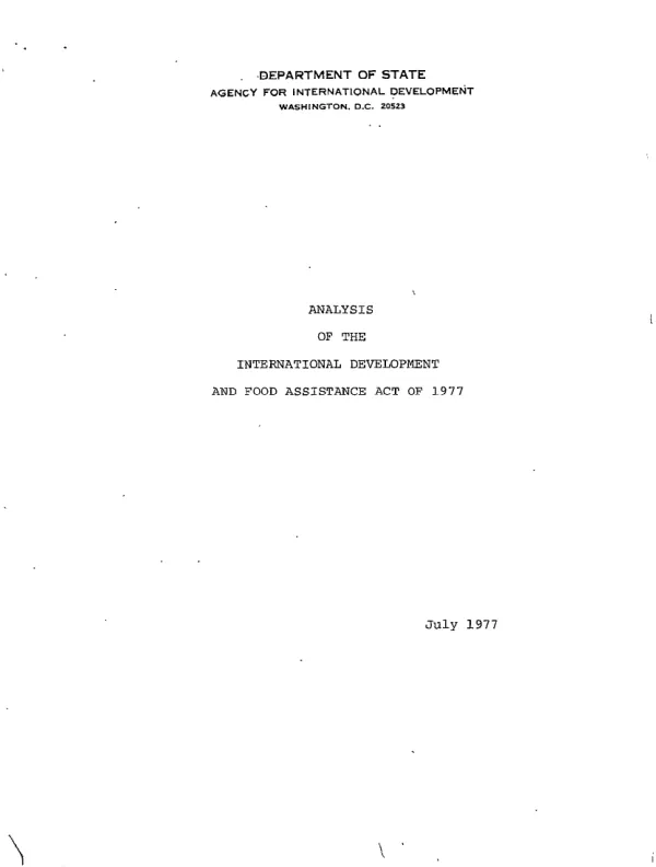 Analysis of the international development and food assistance act of 1977
