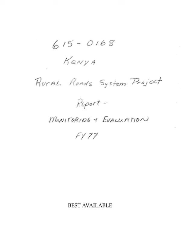 Monitoring and evaluation of the rural access roads programme through the impact study