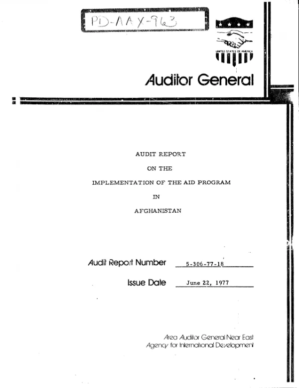 Audit report on the implementation of the AID program in Afghanistan