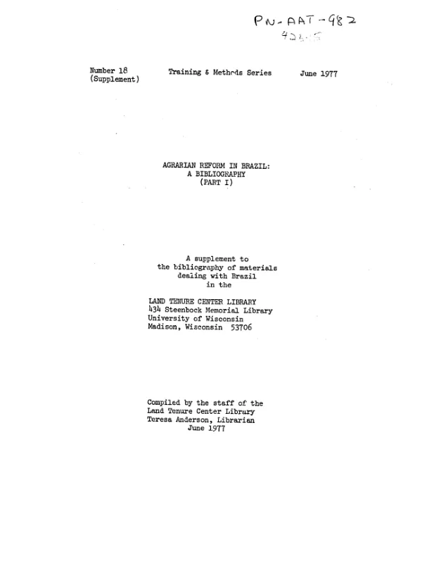 Agrarian reform in Brazil : a bibliography (part I)