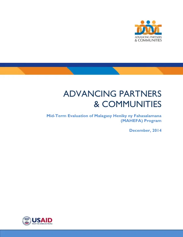 Mid-term evaluation of Malagasy heniky ny fahasalamana (MAHEFA) program