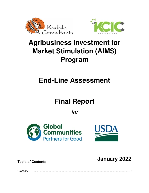 FY 2014 Food for Progress Agribusiness Investment for Market Stimulation (AIMS) Program - End-Line Assessment