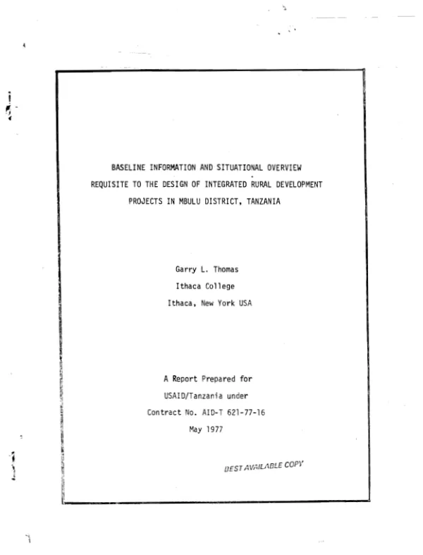 Baseline information and situational overview requisite to the design of integrated rural development projects in Mbulu District, Tanzania