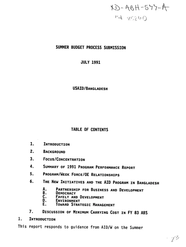 Summer budget process submission, July 1991