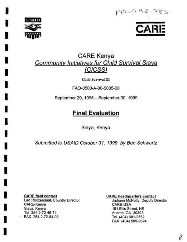 AID grant no. AFR-0526-G-00-1034-00 to Opportunity International (O.I.) to provide support in developing a partnership model for microenterprise development that can be transferred to other microenterprise development agencies in Zimbabwe and other African countries