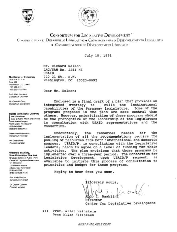 Preliminary master plan for the initial development of the legislature of Paraguay