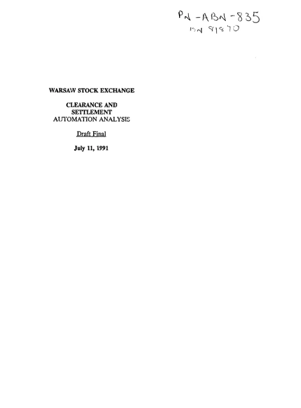 Warsaw Stock Exchange : clearance and settlement automation analysis