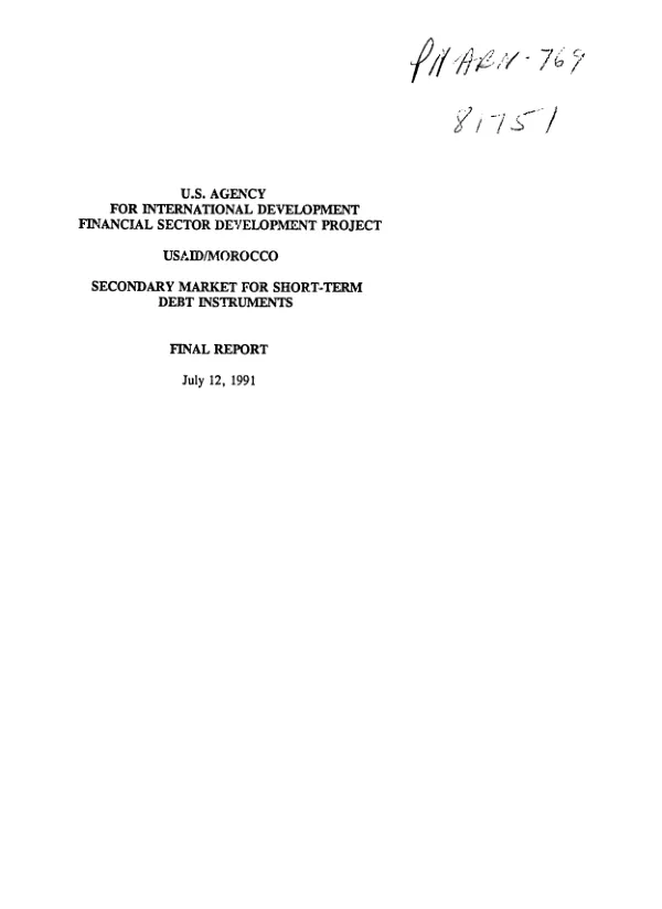 USAID/Morocco : secondary market for short-term debt instruments