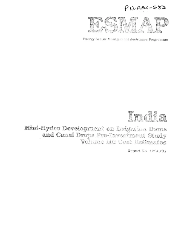 India : mini-hydro development on irrigation dams and canal drops pre-investment study -- volume III. cost estimates