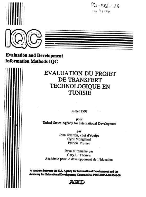 Evaluation du projet de transfert technologique en Tunisie