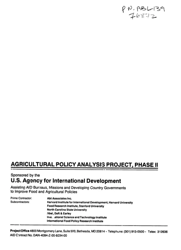 USAID efforts to promote agricultural policy reform and institutional development in developing countries : lessons for design and implementation