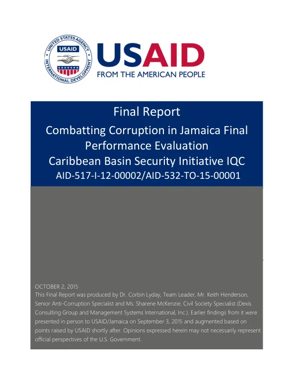 Final report : combatting corruption in Jamaica final performance evaluation