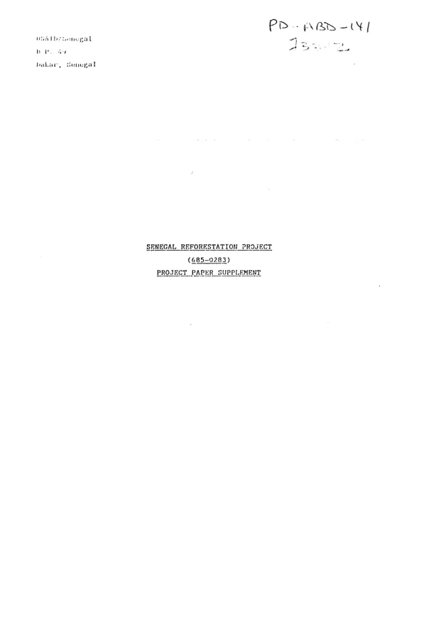 Senegal reforestation project : project paper supplement