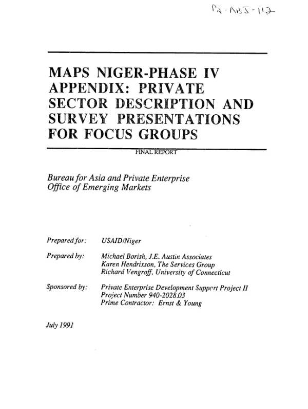 MAPS Niger - phase IV appendix : private sector description and survey presentations for focus groups