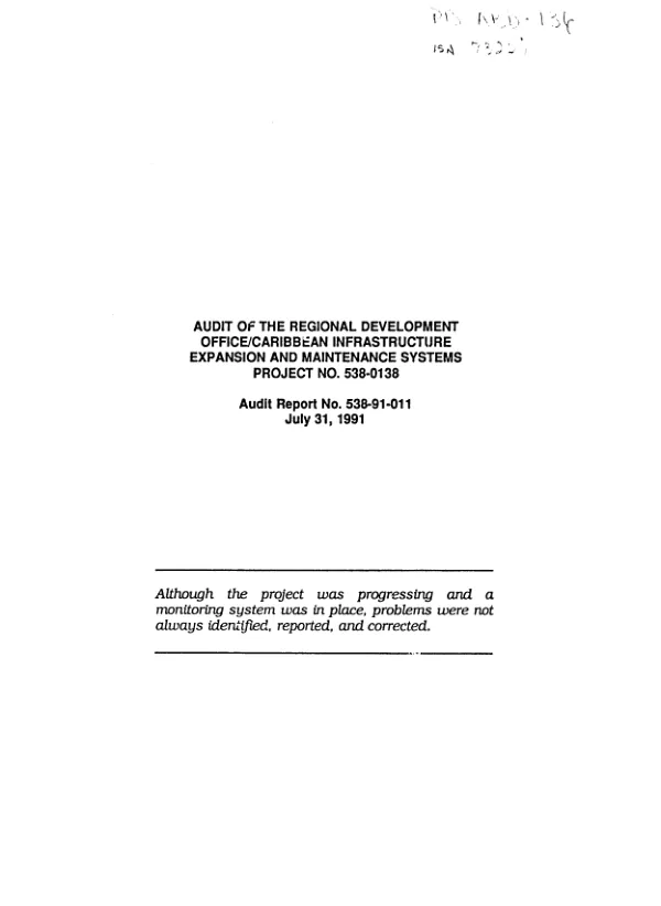 Audit of the Regional Development Office/Caribbean infrastructure expansion and maintenance systems project no. 538-0138