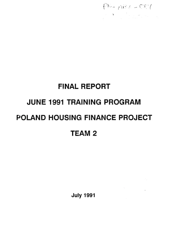 Final report : June 1991 training program -- Poland housing finance project, team 2