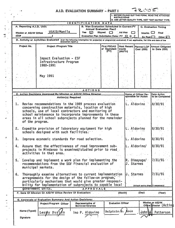 Impact evaluation - ESF infrastructure program, 1980-1991