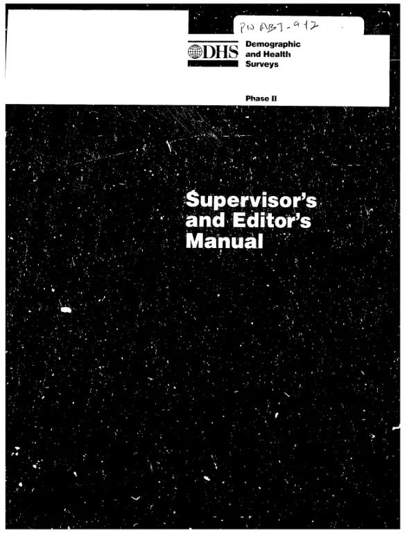 Supervisor"s and editor"s manual for use with model `A" and `B" questionnaires
