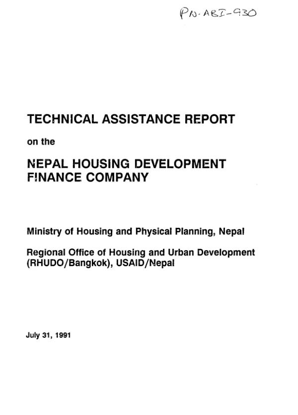 Technical assistance report on the Nepal Housing Development Finance Company