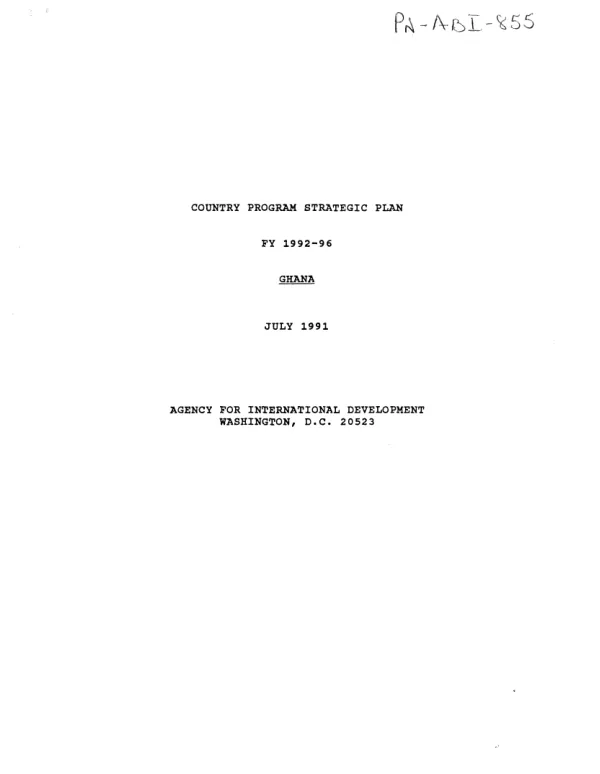 Country program strategic plan, FY 1992-96 : Ghana
