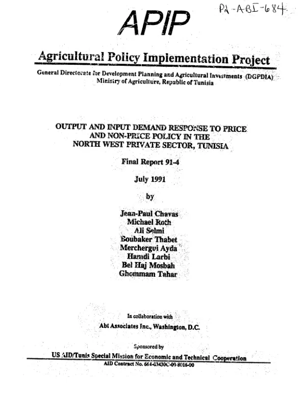 Output and input demand response to price and non-price policy in the north west private sector, Tunisia