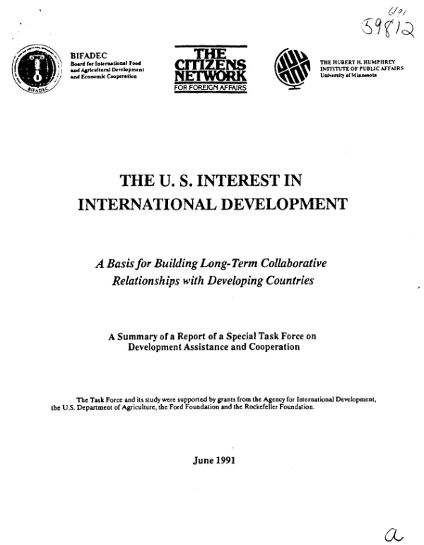 The U.S. interest in international development : a basis for building long-term collaborative relationships with developing countries [summary]