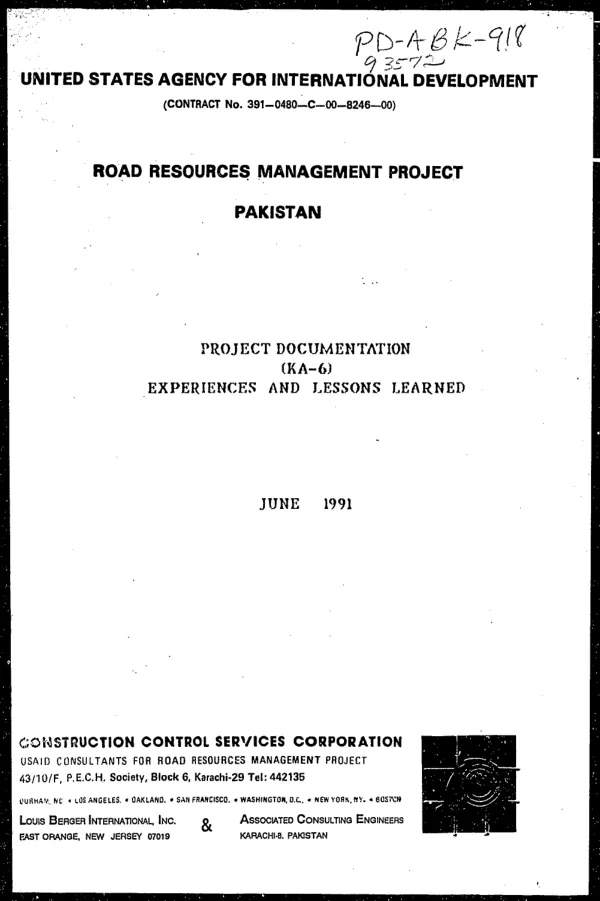 Road resources management project [RRMP], Pakistan : project documentation (KA-6) -- experiences and lessons learned