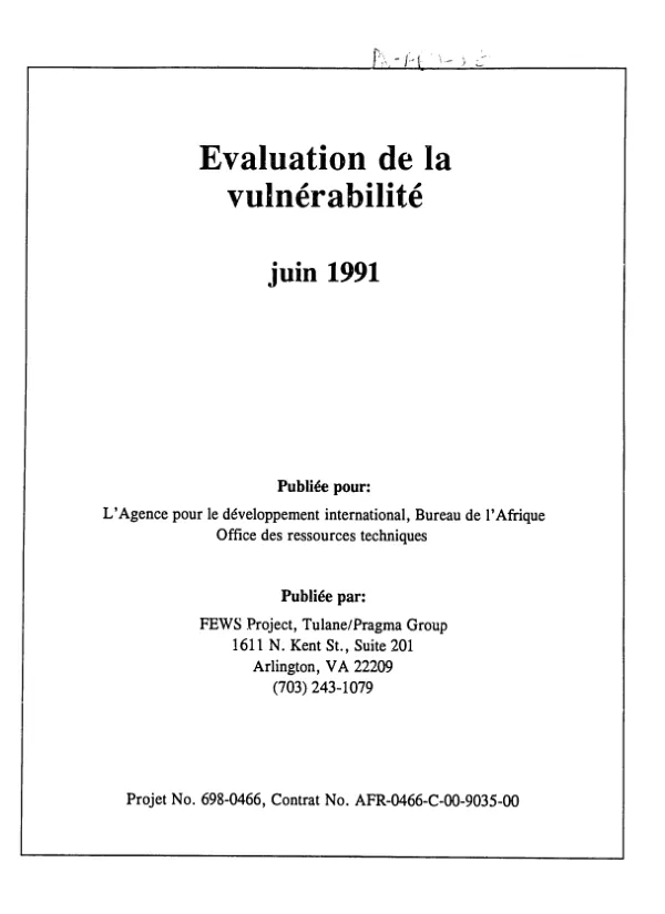 Evaluation de la vulnerabilite avec des rapports sur : la Mauritanie, le Mali, le Burkina [Faso], le Niger, le Tchad, le Soudan, l"Ethiopie