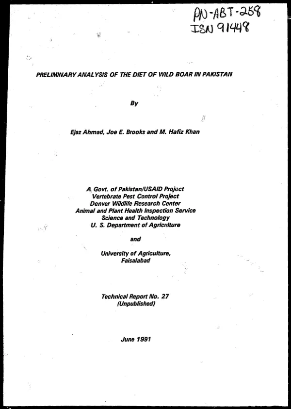Preliminary analysis of the diet of wild boar in Pakistan