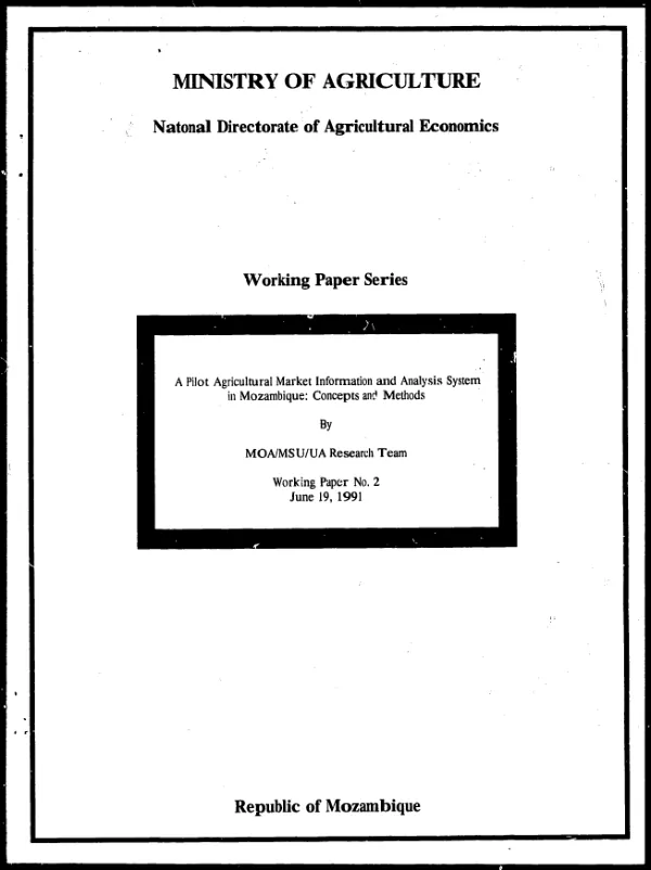 Pilot agricultural market information and analysis system in Mozambique : concepts and methods