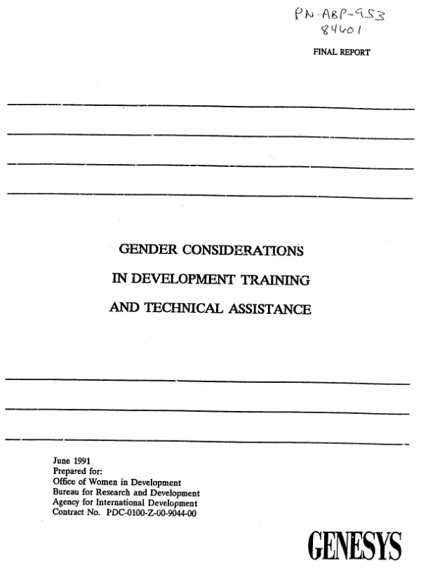 Gender considerations in development training and technical assistance : final report