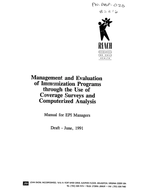 Management and evaluation of immunization programs through the use of coverage surveys and computerized analysis : manual for EPI [expanded program on immunization] managers