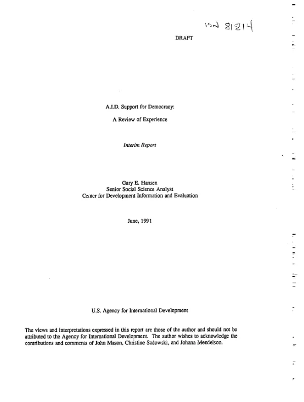 AID support for democracy : a review of experience