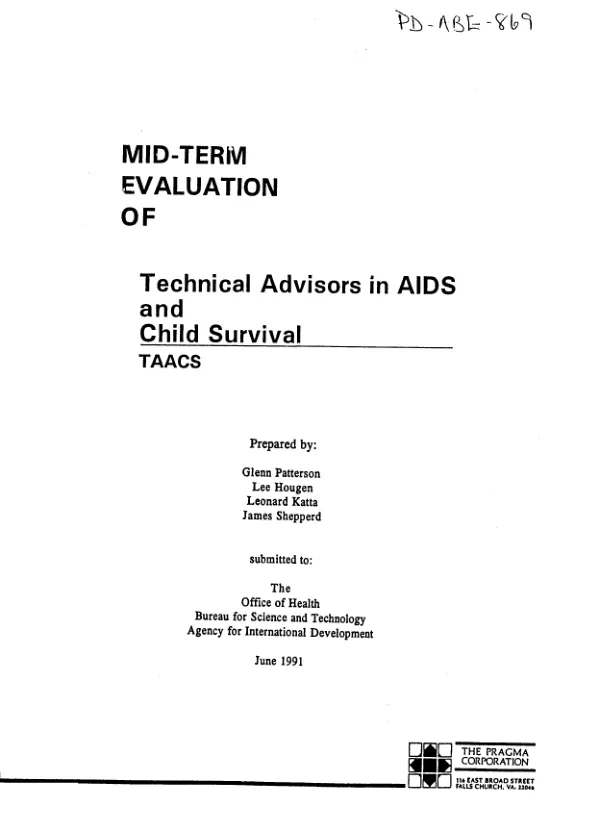Mid-term evaluation : technical advisors in AIDS and child survival (TAACS)