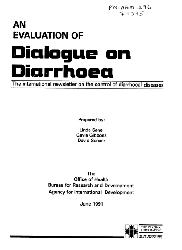 Evaluation of Dialogue on Diarrhoea, the international newsletter on the control of diarrhoeal diseases