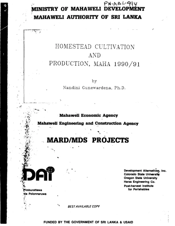 Homestead cultivation and production, Maha 1990/91