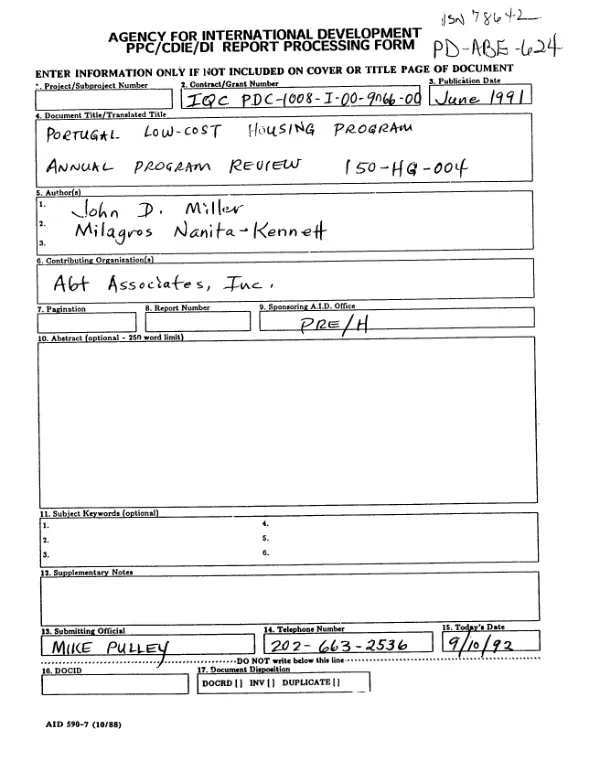 Portugal low-cost housing program : annual program review -- 150-HG-004