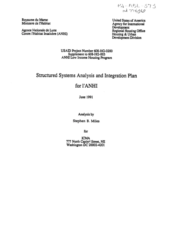 Structured systems analysis and integration plan for l"ANHI