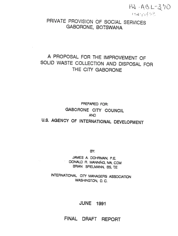 Proposal for the improvement of solid waste collection and disposal for the City of Gaborone
