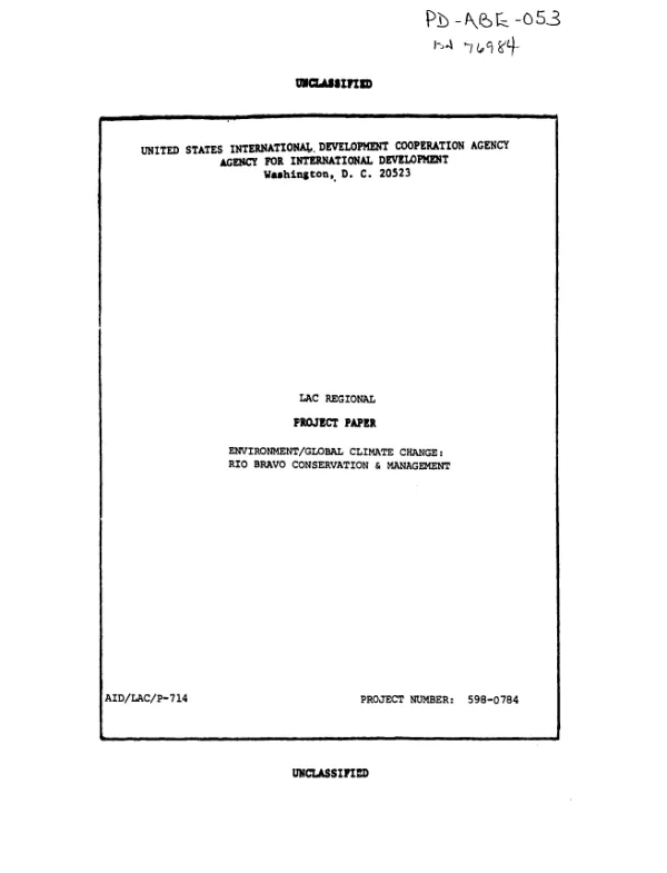 Environment/global climate change : Rio Bravo conservation and management