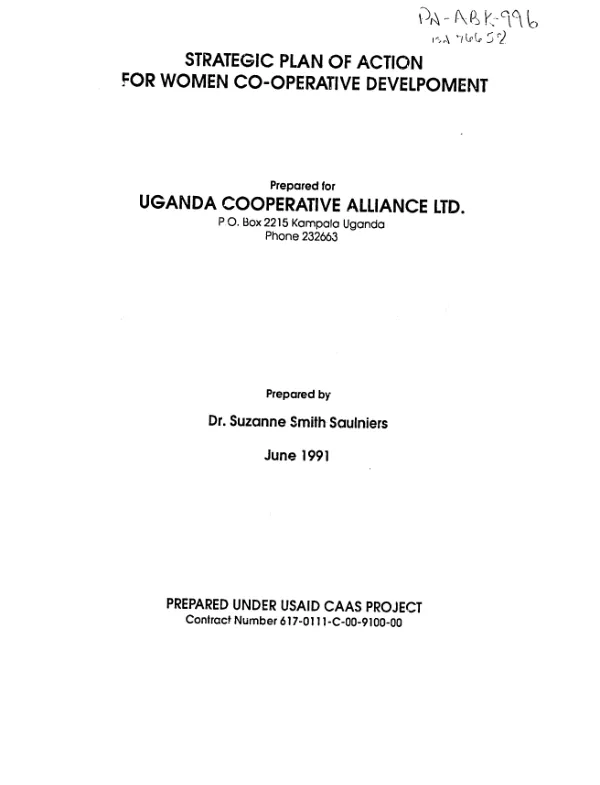 Strategic plan of action for women co-operative develpoment [i.e. development]