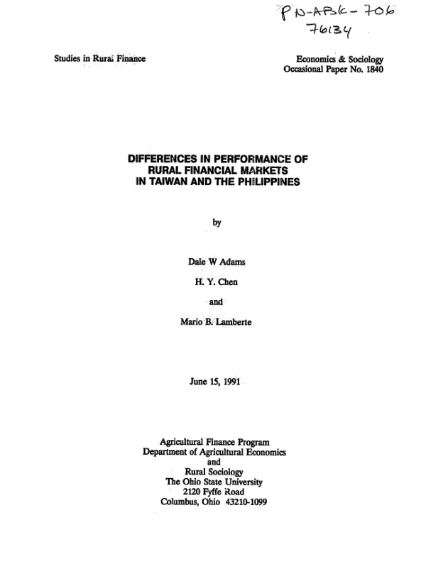 Differences in performance of rural financial markets in Taiwan and the Philippines