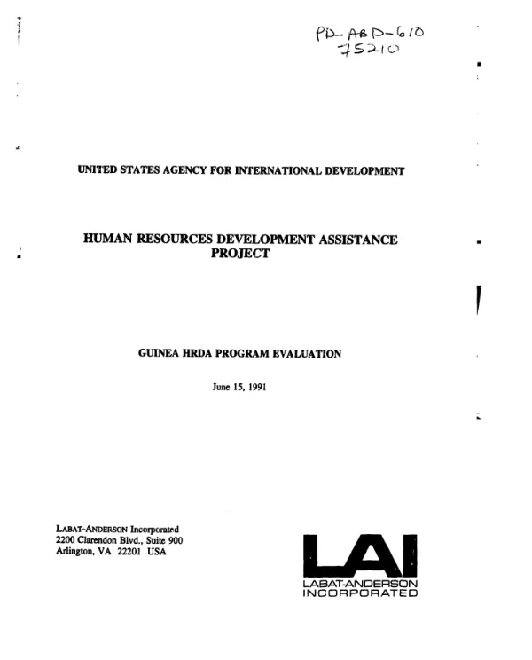 Human resources development assistance project : Guinea HRDA program evaluation