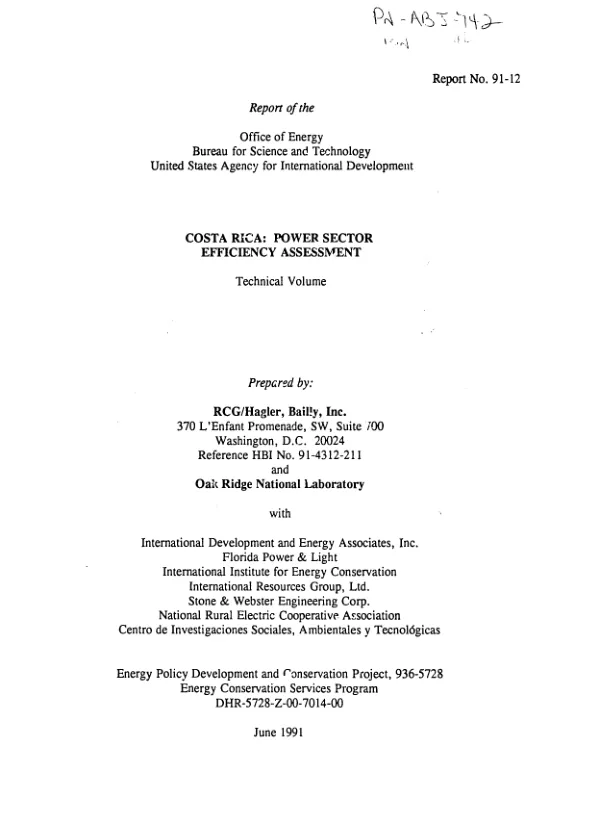 Costa Rica : power sector efficiency assessment -- technical volume