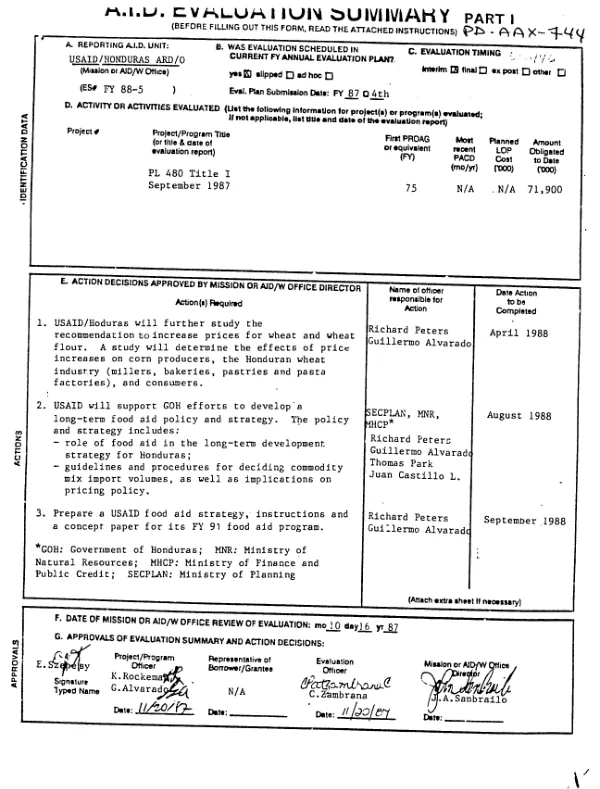 PL-480 Title I, September 1987