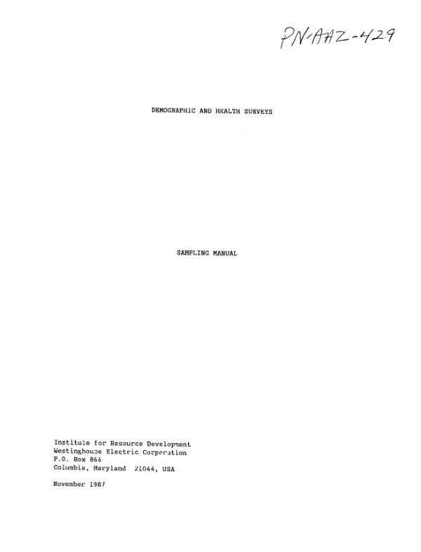 Demographic and health surveys : sampling manual