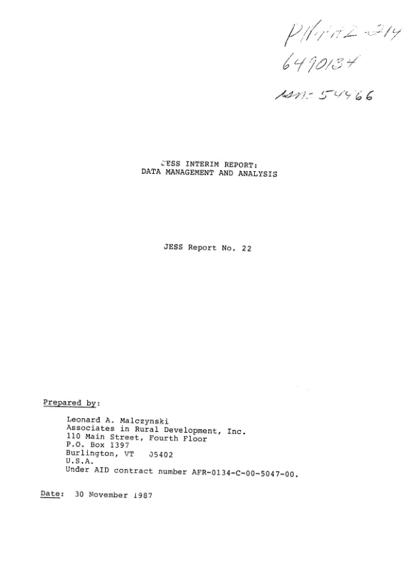 JESS interim report : data management and analysis